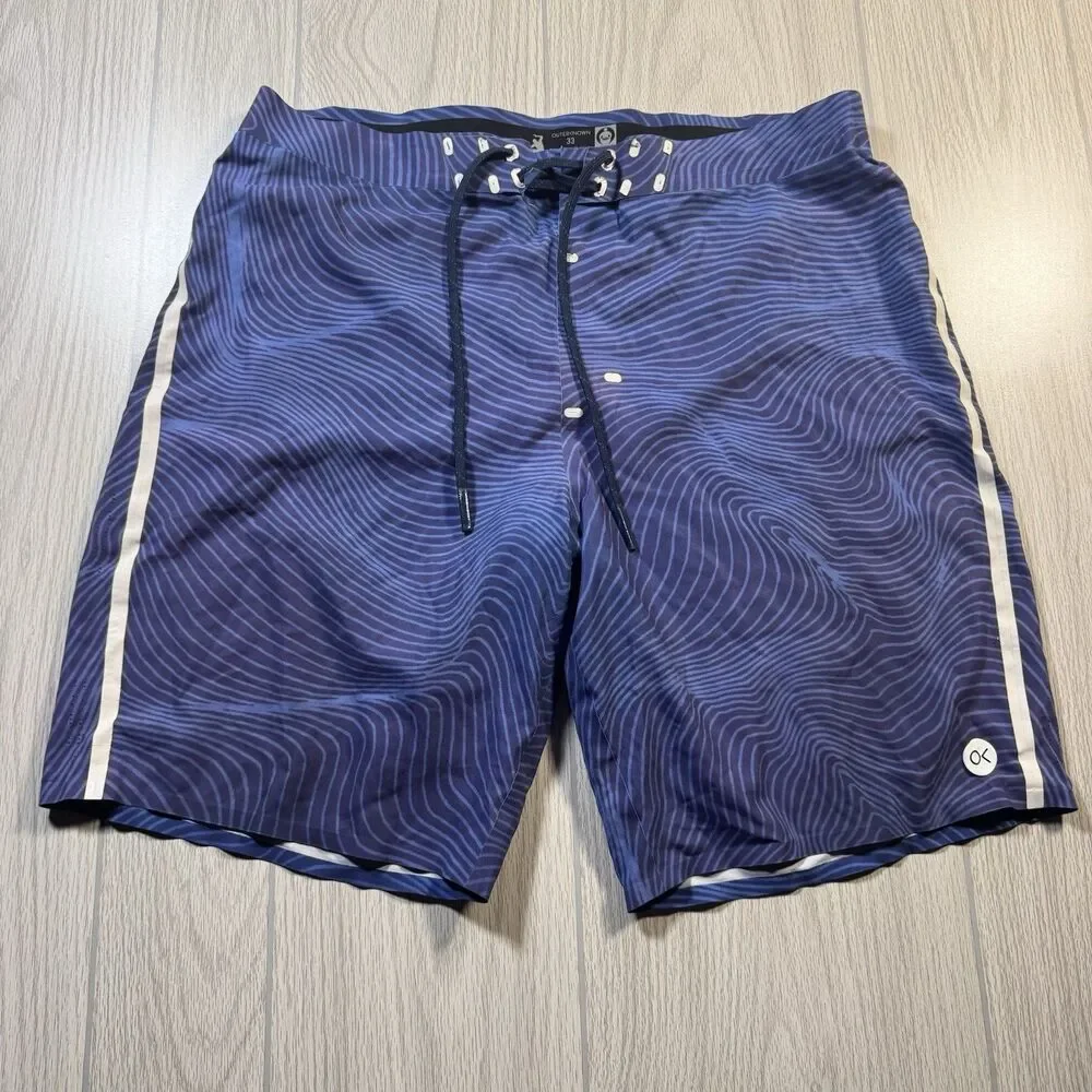 Outerknown Board Shorts Men’s 33 x 9 Blue Striped Stretch Skate Surfwear Beach